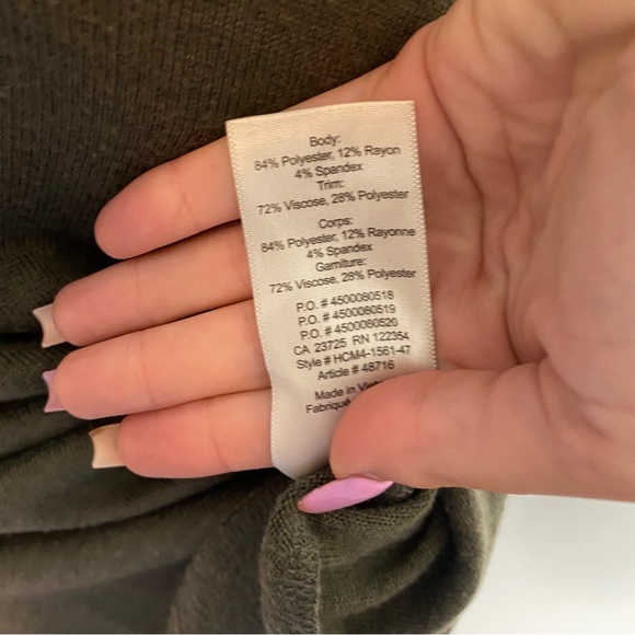 Aritzia Wilfred army green asymmetrical hem side slit long sleeve top - Picture 6 of 8